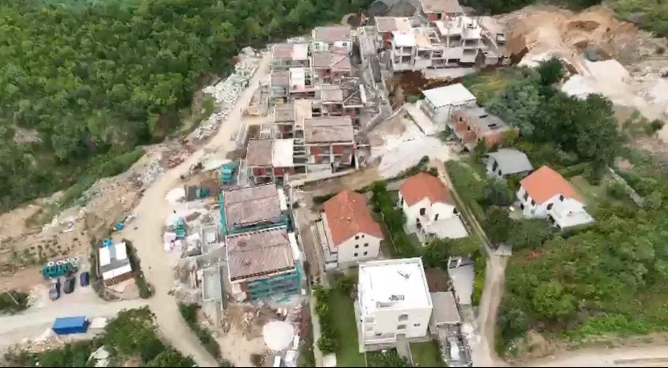 Aerial view of the Port of Royals luxury villa development on a hillside above Kumbor, Herceg Novi.